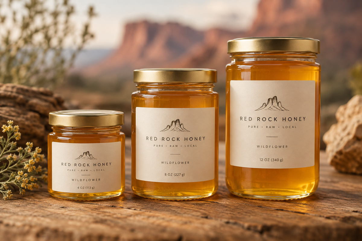 Small batch honey in glass jars